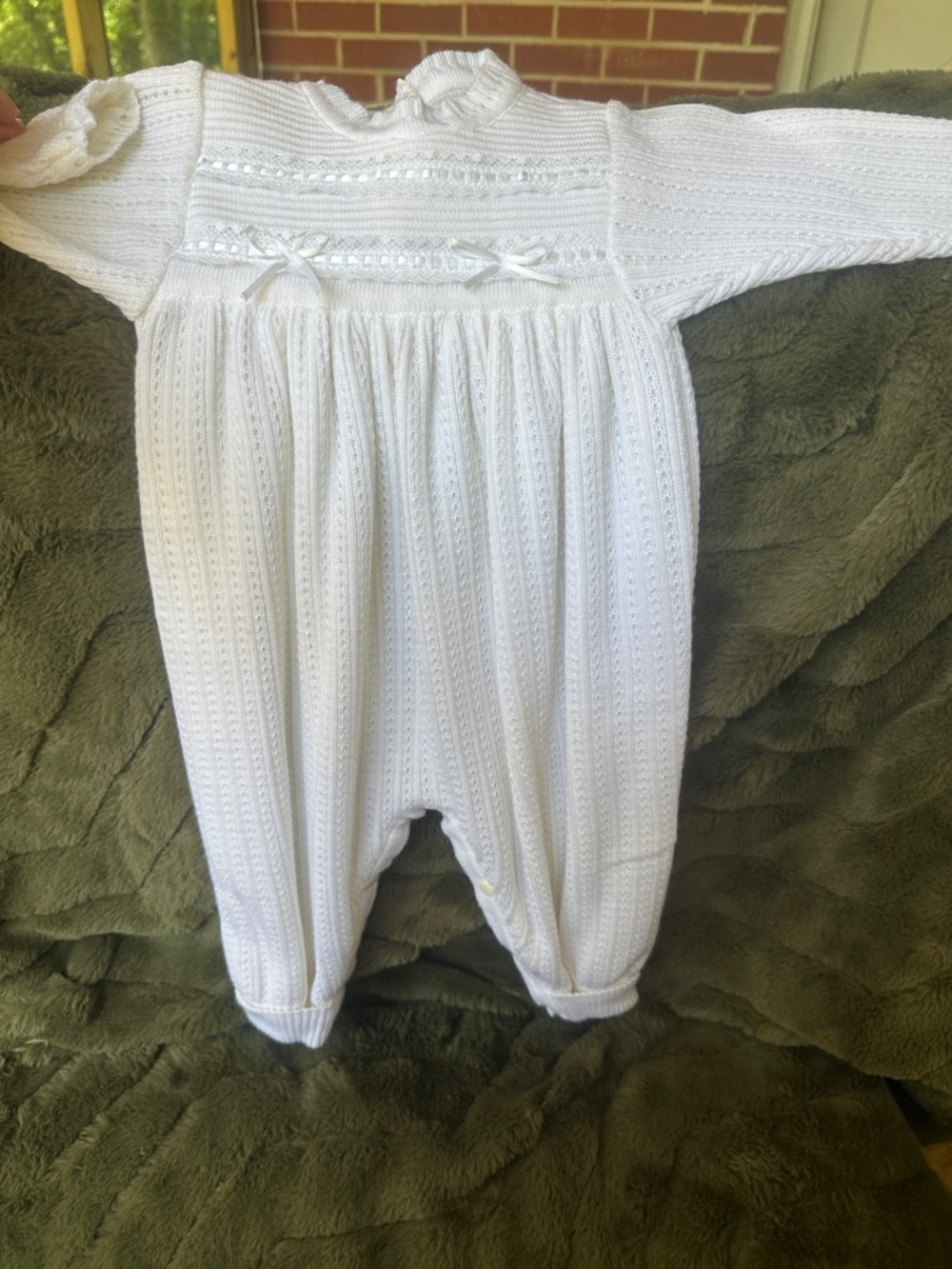 Vintage handmade White Knit Baby Footed Romper